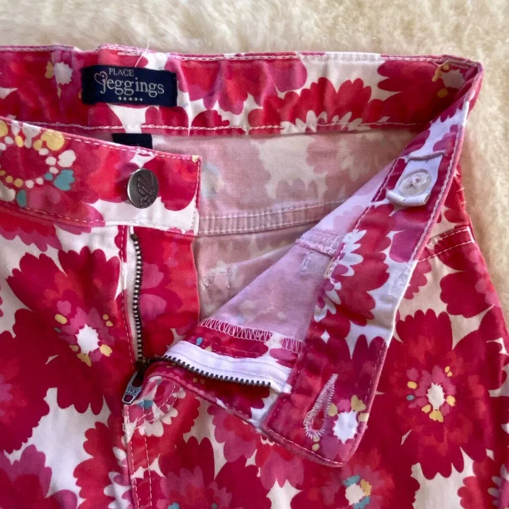 The Children's Place pink floral jeggings girl's size 12 adjustable waist